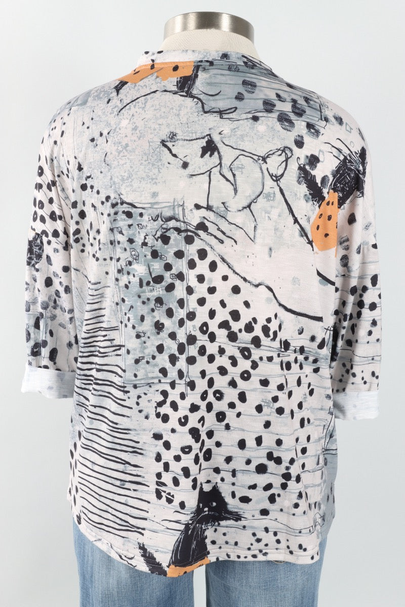 V Neck Tee - Abstract Cat