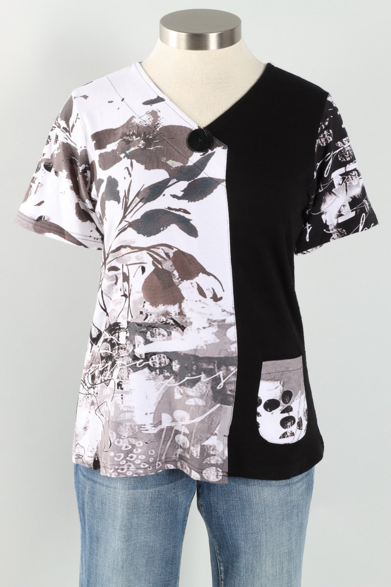 Ginger Short Sleeve Top - Black & White