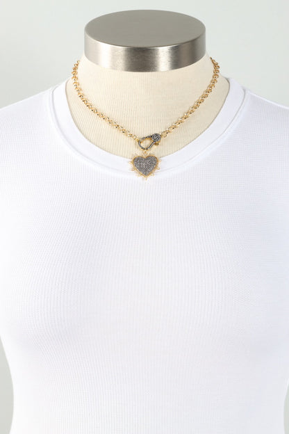 Two Tone Heart Clasp Necklace - Mixed Metal 