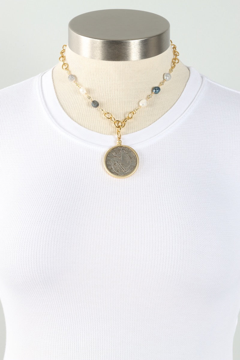 French Coin Necklace - Baroque Pearls