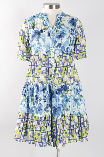 July Dress - Blooms & Squares Mix