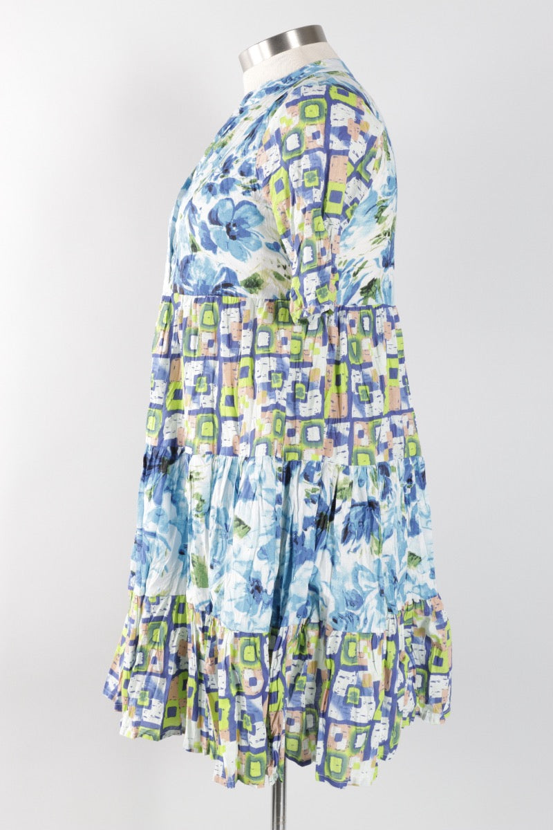 July Dress - Blooms & Squares Mix