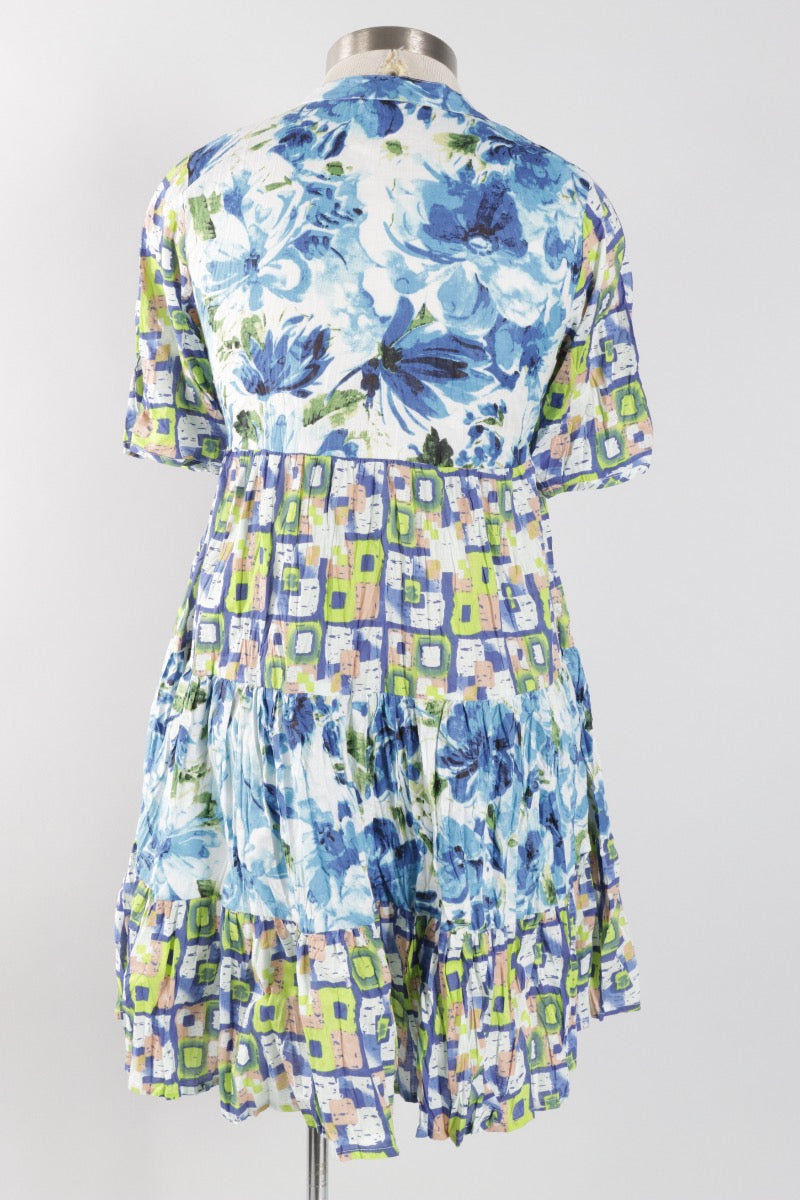 July Dress - Blooms & Squares Mix