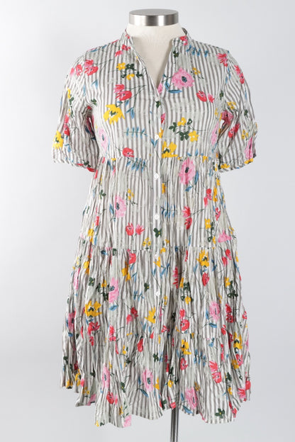 July Dress - Flowers & Stripes