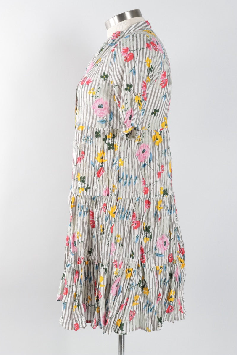 July Dress - Flowers & Stripes