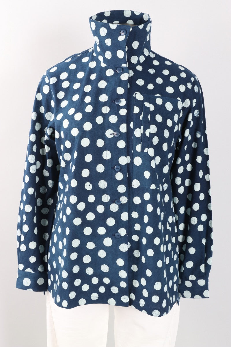 Hi Collar Big Shirt - Caspian Effervescence