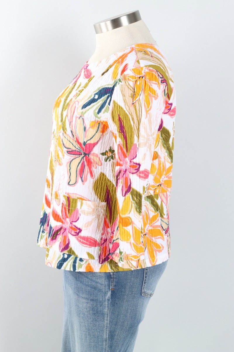 Button Detail Top - Floral