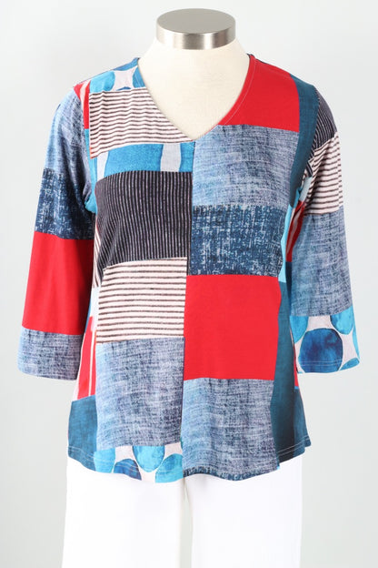 Monica Top - Blue & Red