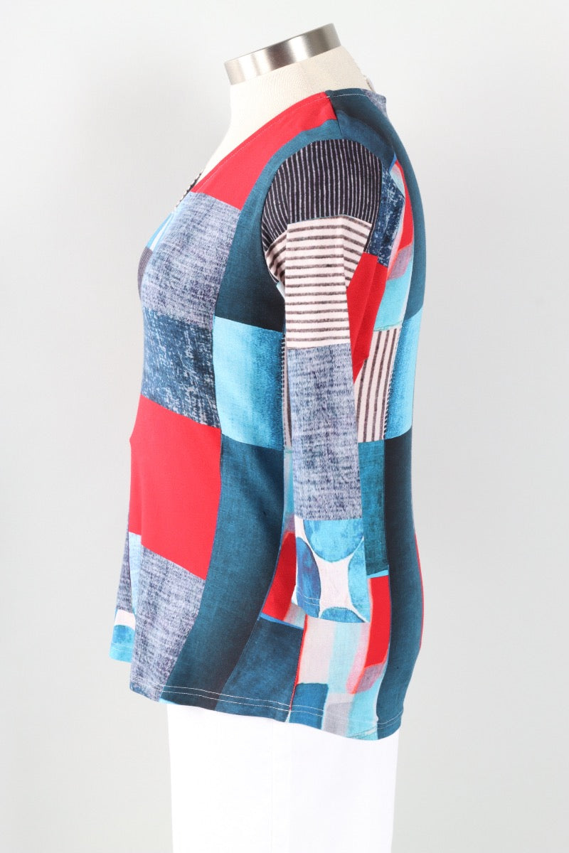 Monica Top - Blue & Red