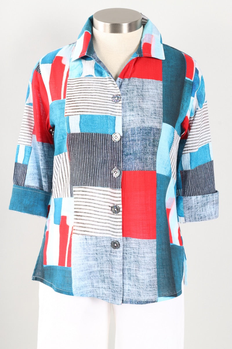 Monica Shirt Plus - Blue & Red