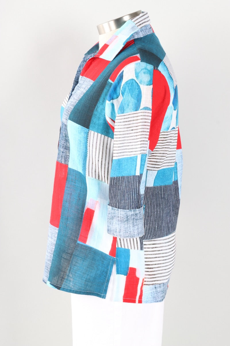 Monica Shirt Plus - Blue & Red