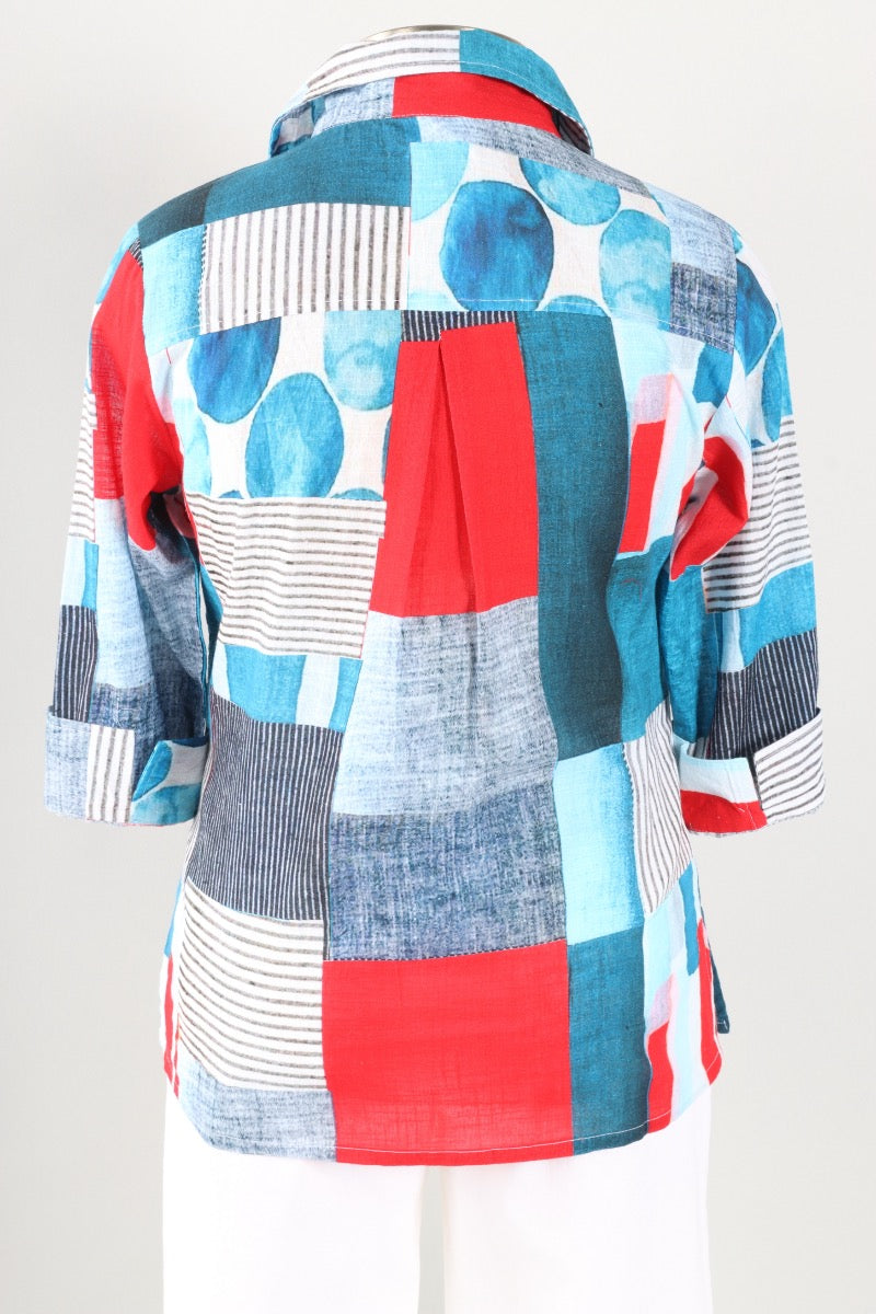 Monica Shirt Plus - Blue & Red