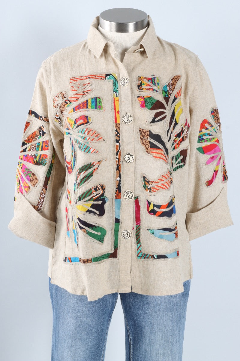 Mosaic Applique Shirt - Taupe 