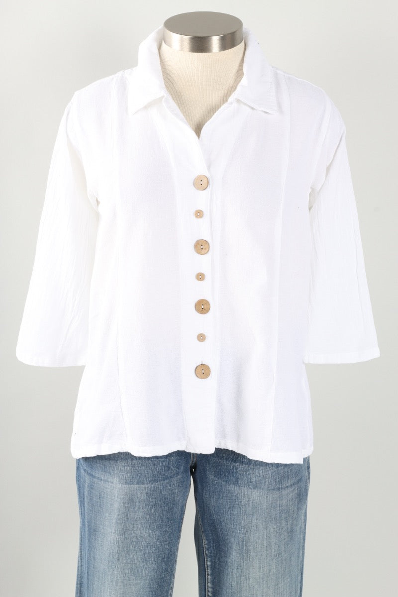 Novelty Button Top Plus - White