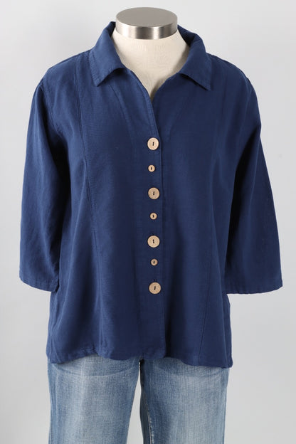 Novelty Button Top Plus - Navy