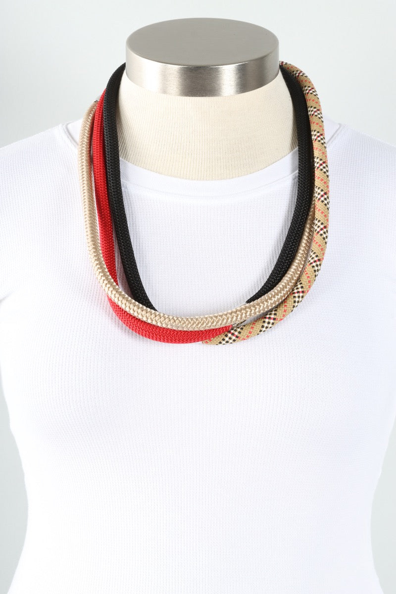 Evolve Necklace & Bracelet - Plaid, Cream, Black & Red