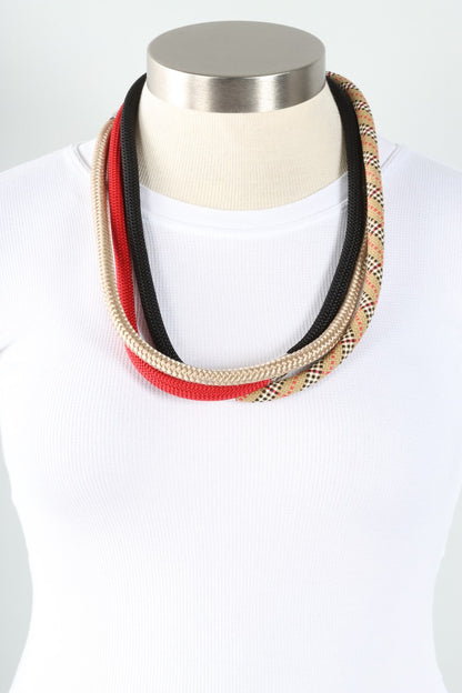 Evolve Necklace & Bracelet - Plaid, Cream, Black & Red