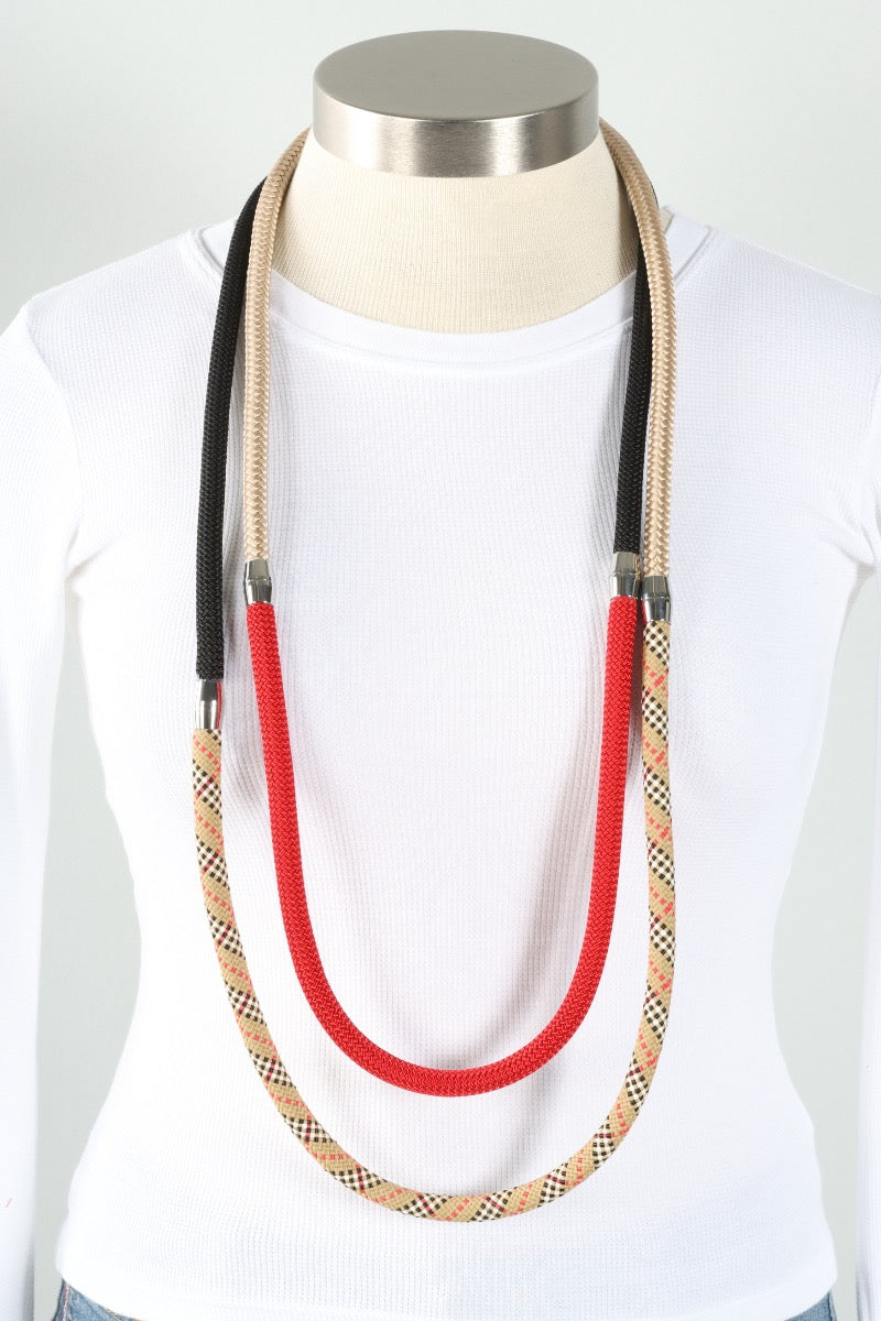 Evolve Necklace & Bracelet - Plaid, Cream, Black & Red