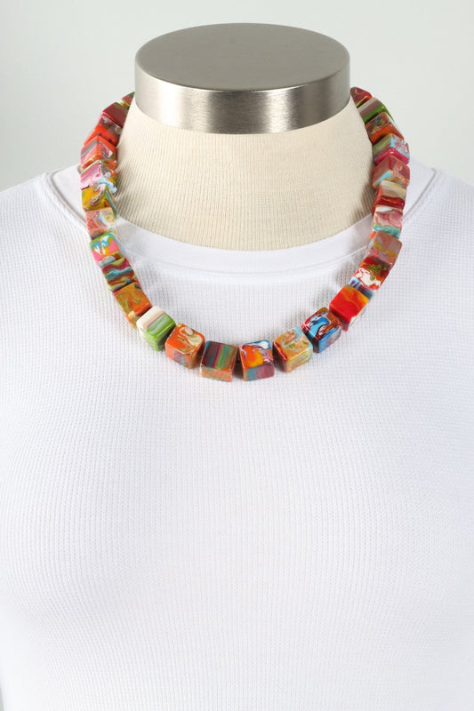 Mixed Marble Cube Necklace - Verano