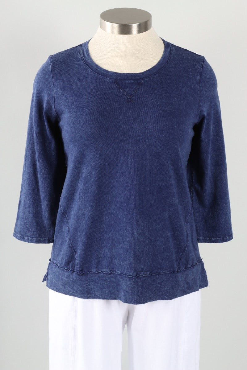3/4 Sleeves V-Notch Top Plus - Indigo