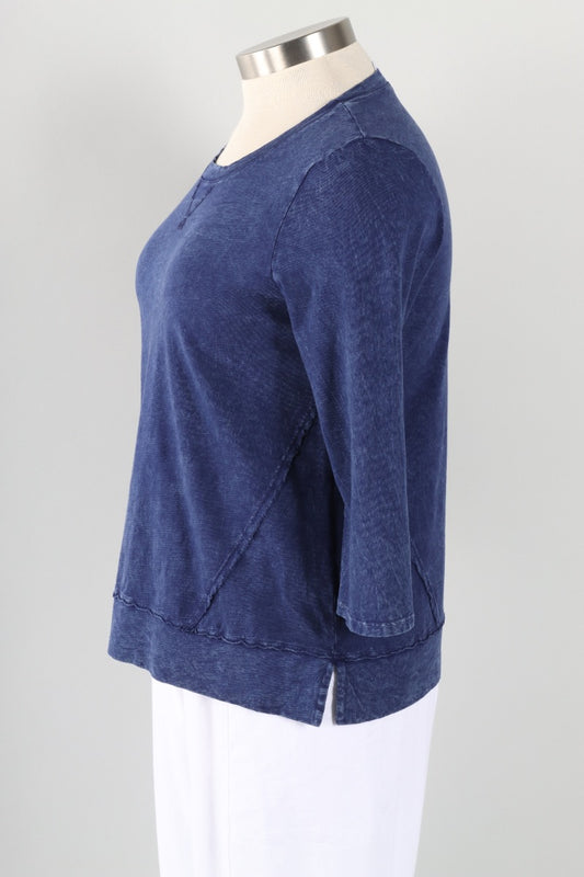 3/4 Sleeves V-Notch Top Plus - Indigo