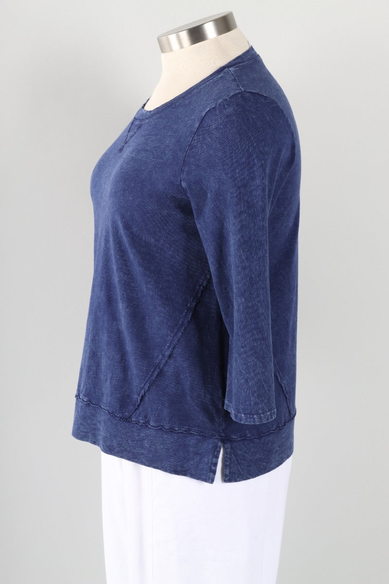 3/4 Sleeves V-Notch Top - Indigo