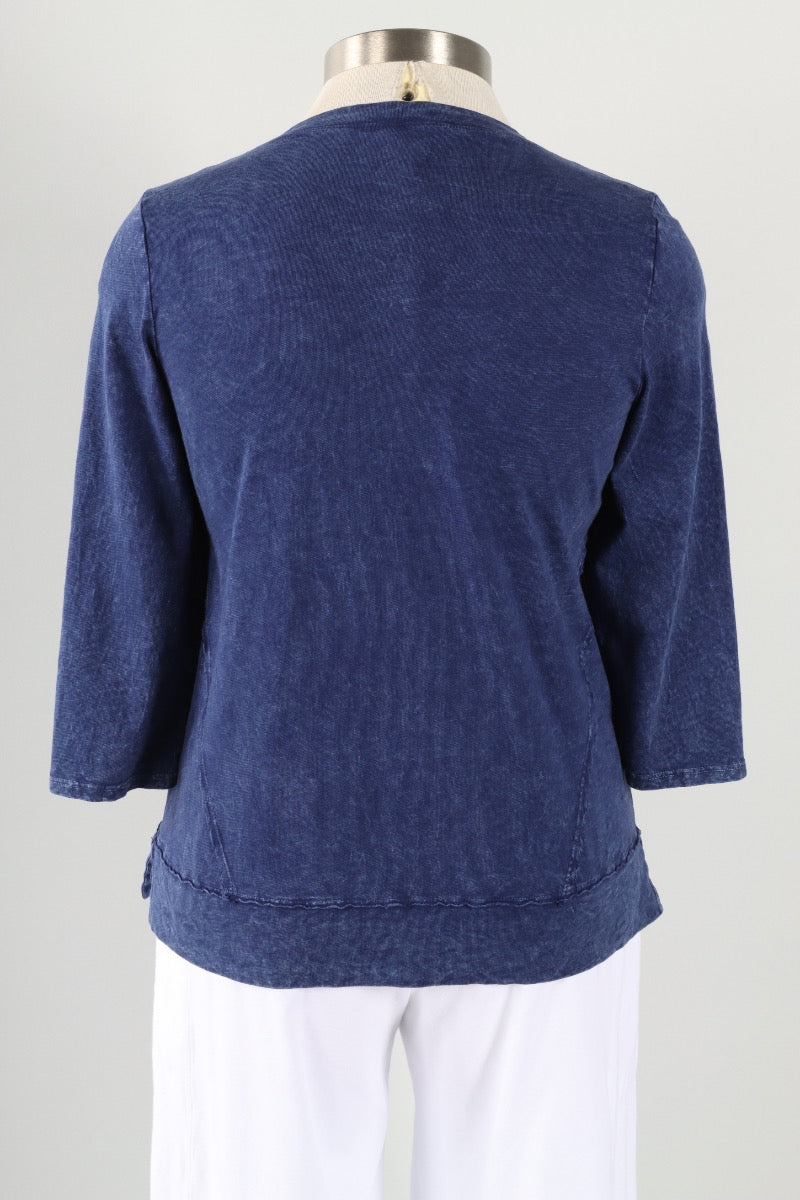 3/4 Sleeves V-Notch Top Plus - Indigo