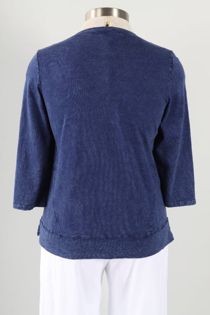 3/4 Sleeves V-Notch Top - Indigo