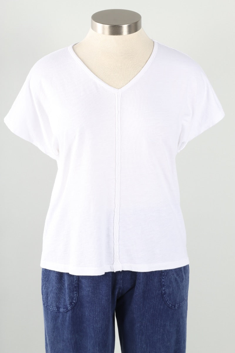 Short Sleeve V Neck Tee - White