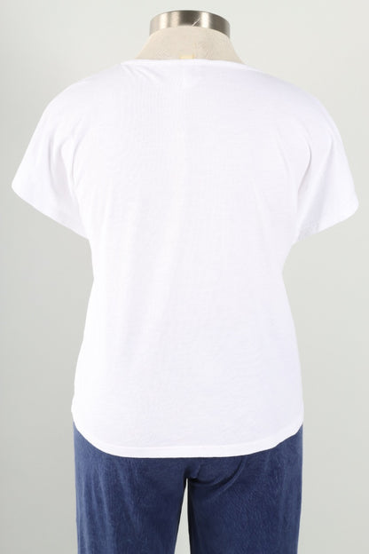 Short Sleeve V Neck Tee Plus - White