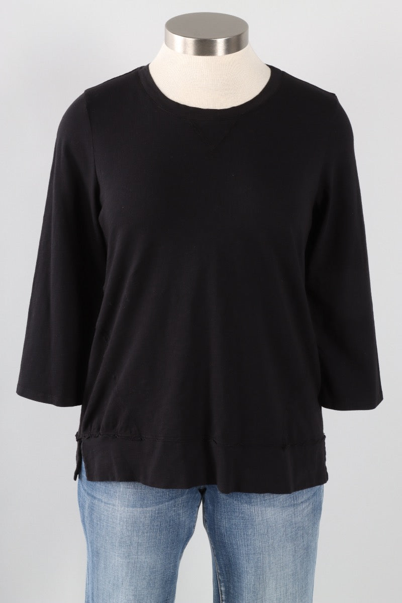 3/4 Sleeves V-Notch Top - Black