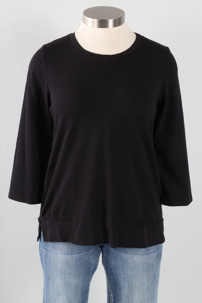 3/4 Sleeves V-Notch Top - Black