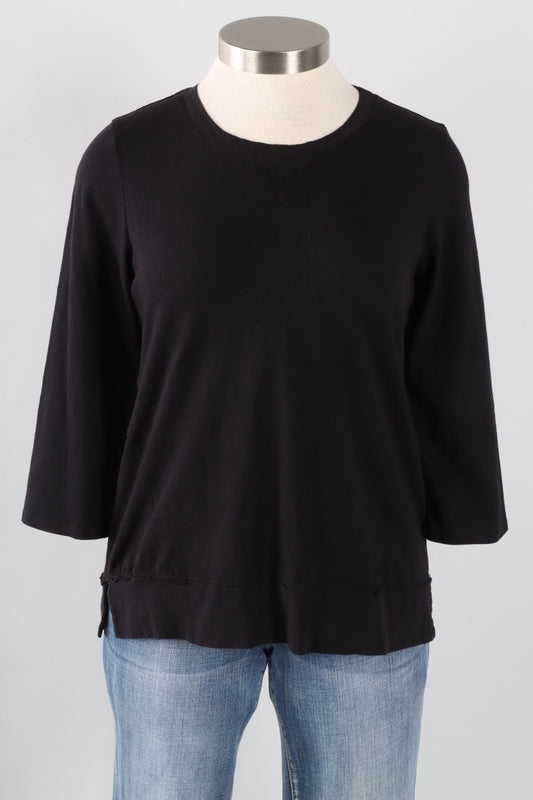 3/4 Sleeves V-Notch Top - Black