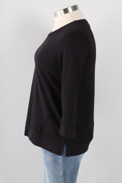 3/4 Sleeves V-Notch Top - Black