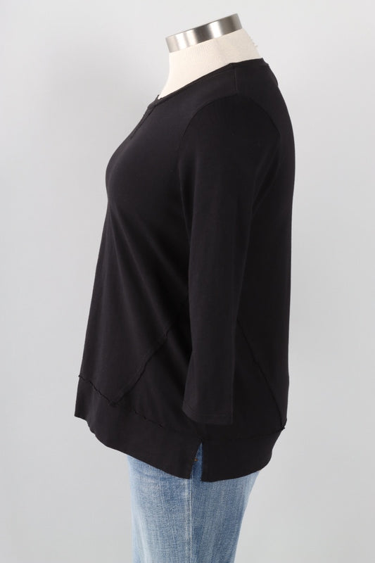 3/4 Sleeves V-Notch Top - Black