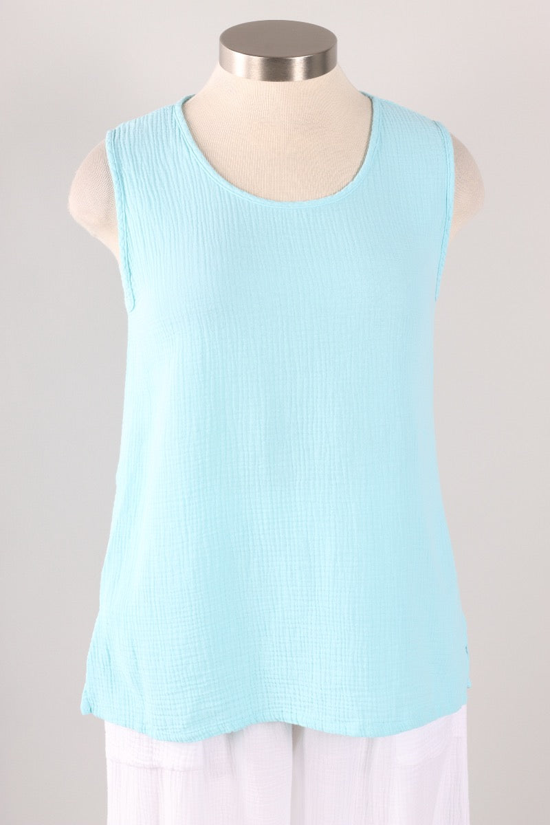 Gauze Scoop Neck Tank Plus - Tidepool