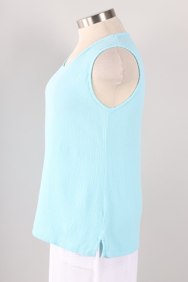 Gauze Scoop Neck Tank Plus - Tidepool