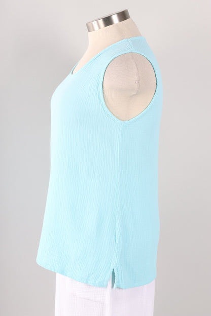 Gauze Scoop Neck Tank - Tidepool