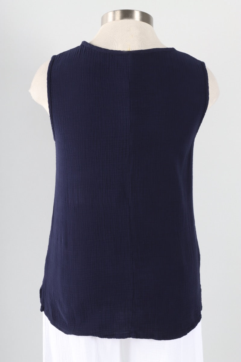 Gauze Scoop Neck Tank Plus - Navy