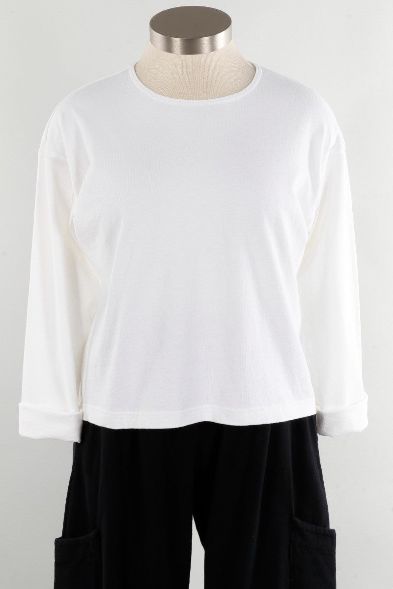 Long Sleeve Crop Crew - White