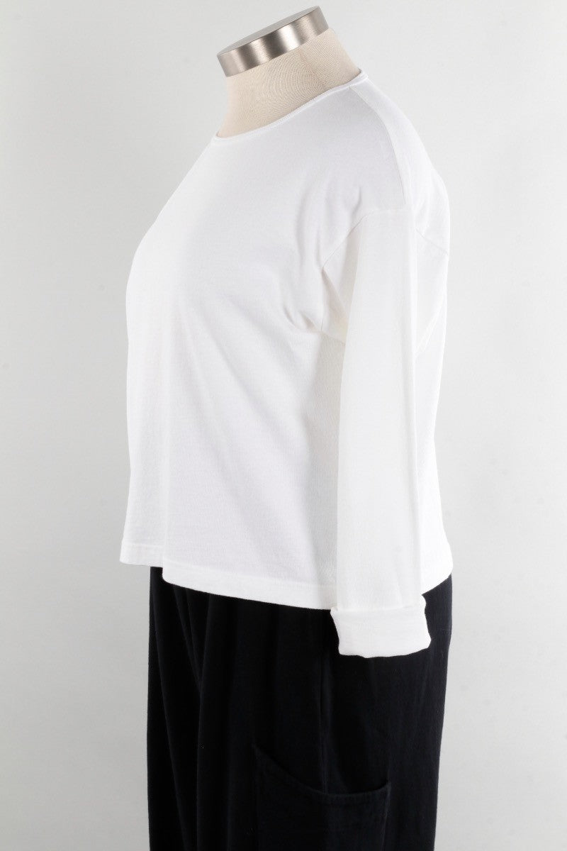 Long Sleeve Crop Crew - White