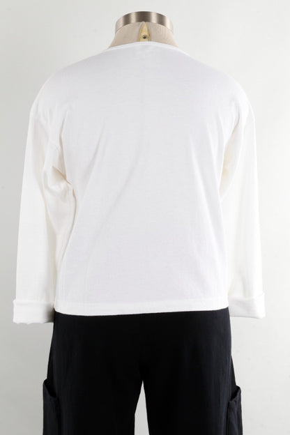 Long Sleeve Crop Crew - White