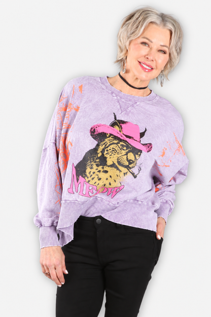 Cat's Meow Oversized Sweatshirt - Lavender