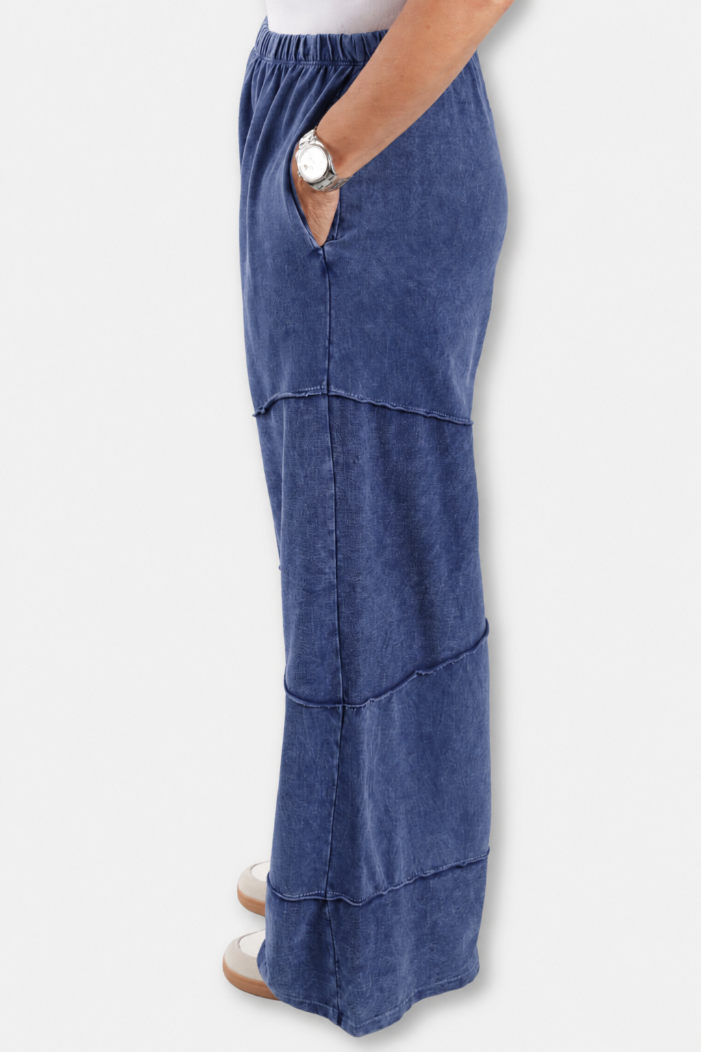 Wide Leg Cut Block Pant - Indigo
