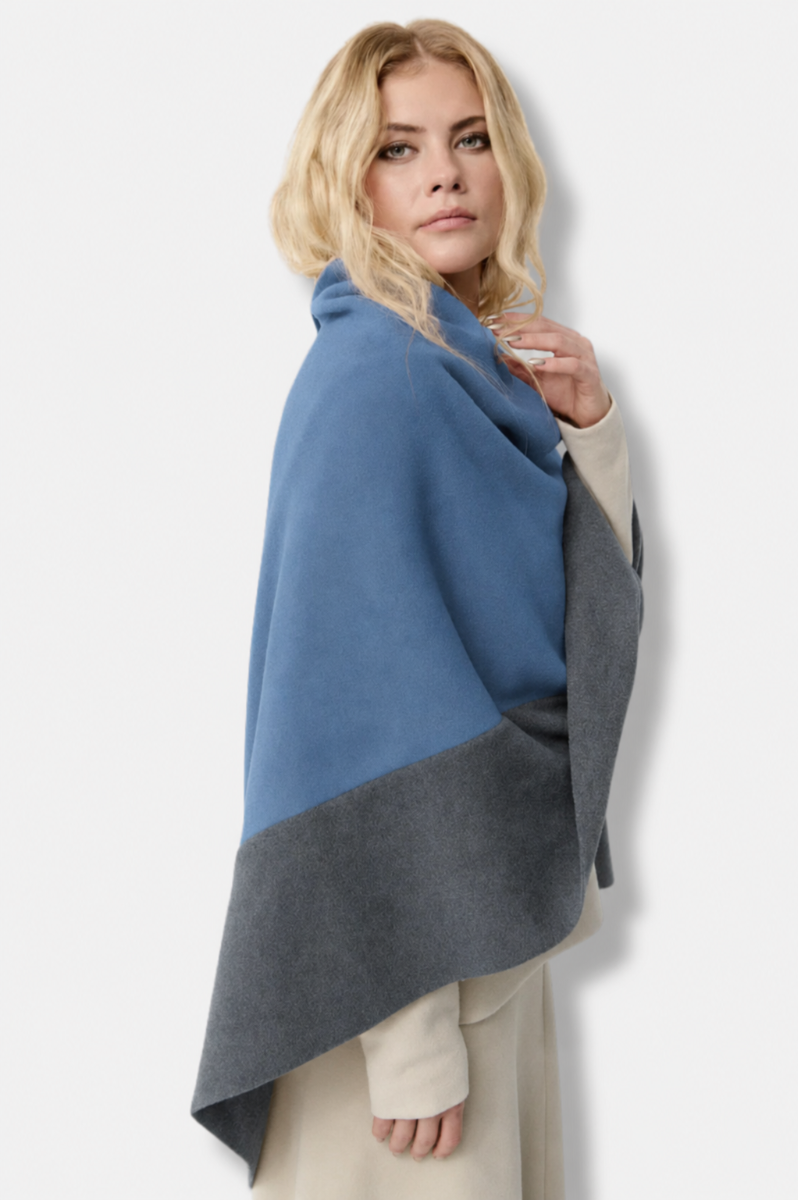2 Colored Poncho - Dusty Blue & Grey 