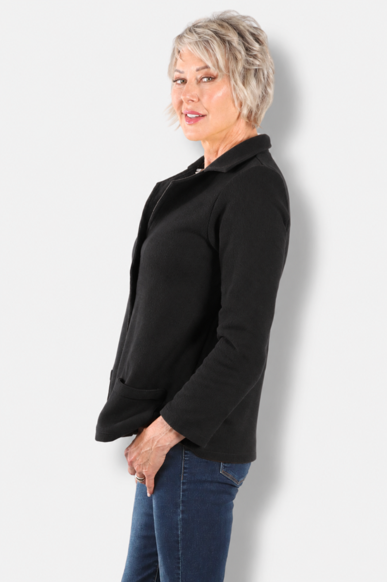 Collared Knit Jacket - Black 