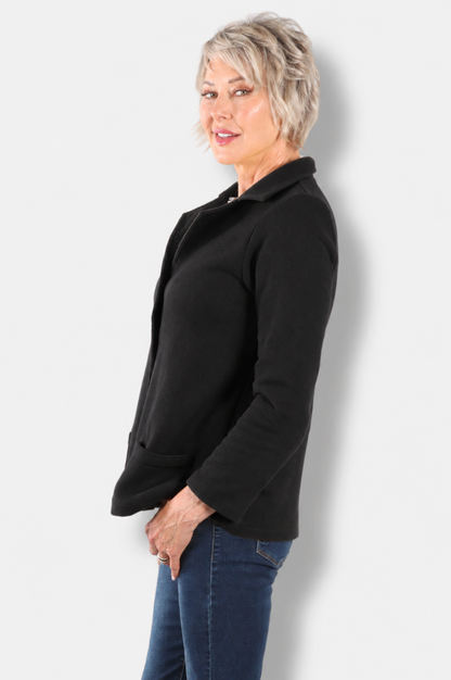 Collared Knit Jacket - Black 