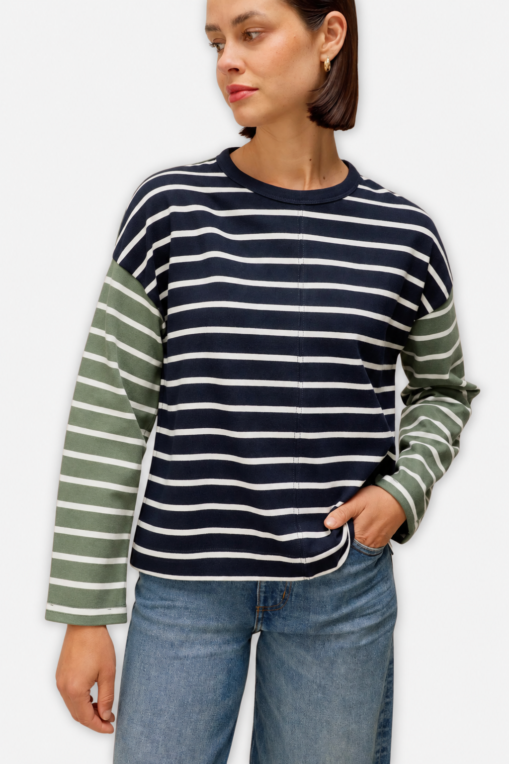 Kim Stripe Contrast Tee - Navy Multi