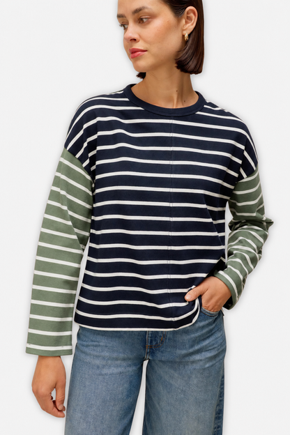Kim Stripe Contrast Tee - Navy Multi