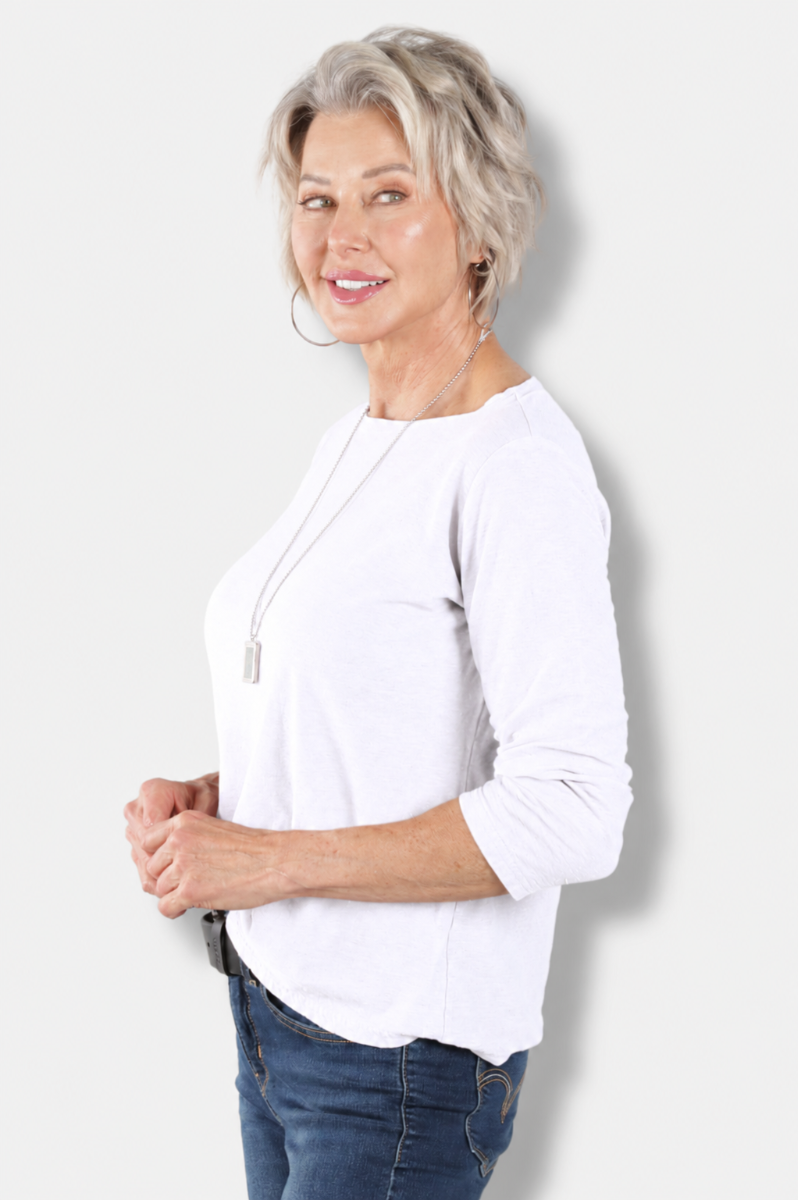 3/4 Sleeve Boatneck Tee - White
